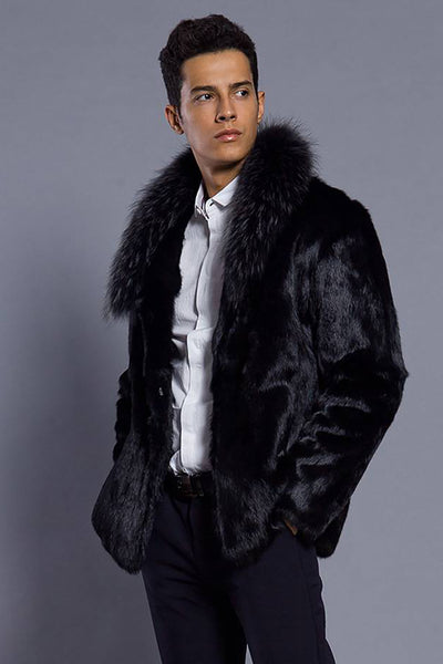 Zapaka Black Lapel Neck Cropped Faux Fur Men Coat – ZAPAKA