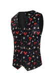 Men's Black Christmas Printed 3-Piece One Button Party Suits