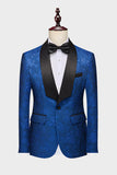 Royal Blue Shawl Lapel Jacquard 2 Pieces Men Suits