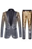 Men's 2 Piece Ombre Sequins Red Slim Fit Notched Lapel Prom Suits