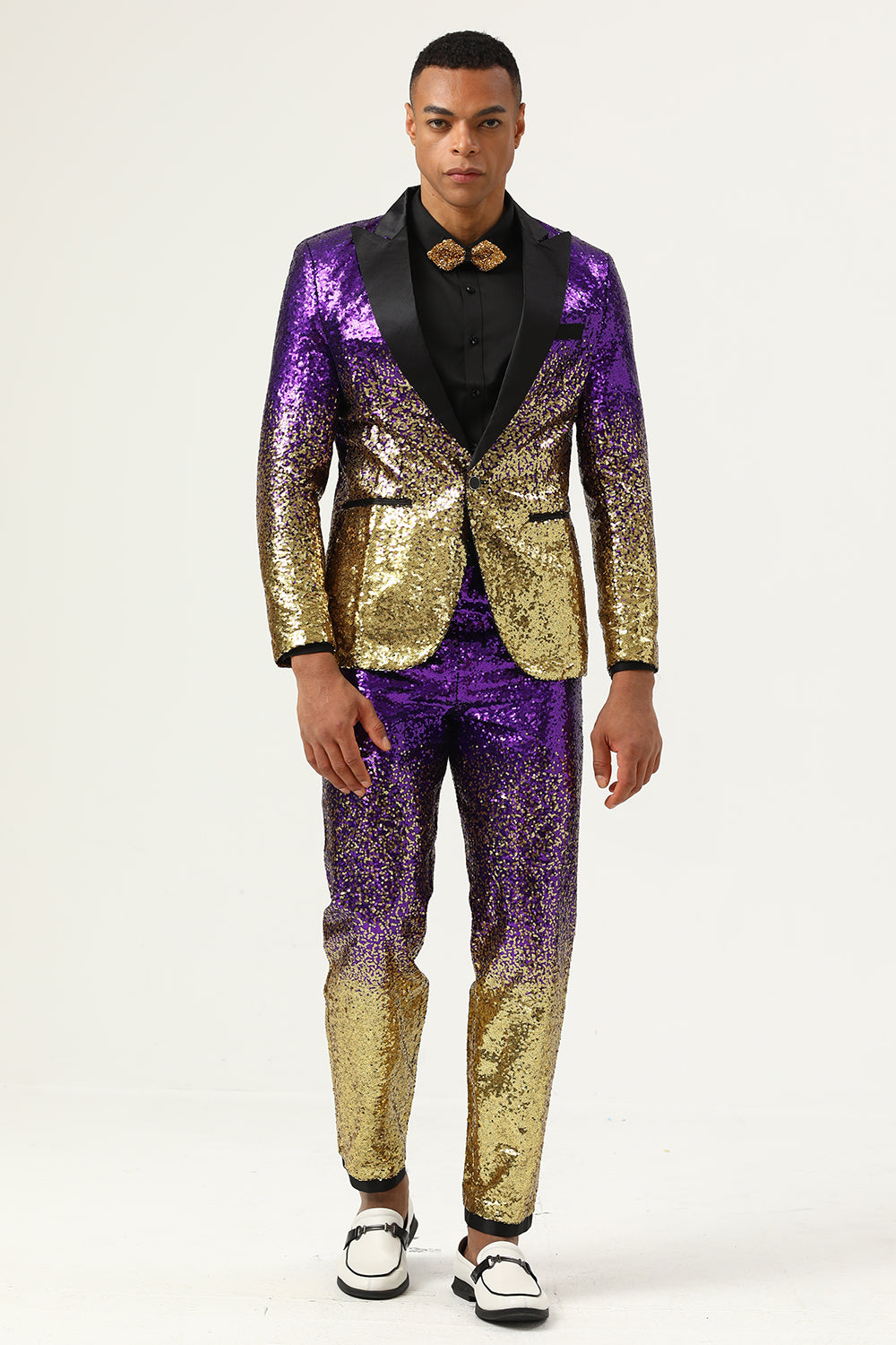 Men's 2 Piece Ombre Sequins Red Slim Fit Notched Lapel Prom Suits