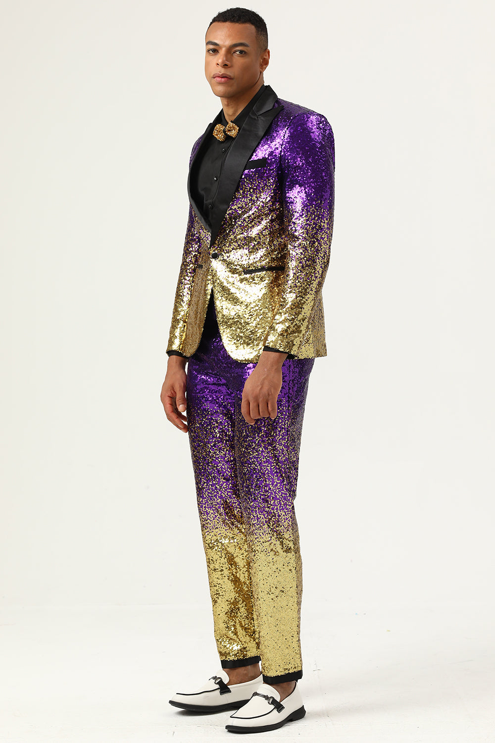 Men's 2 Piece Ombre Sequins Red Slim Fit Notched Lapel Prom Suits