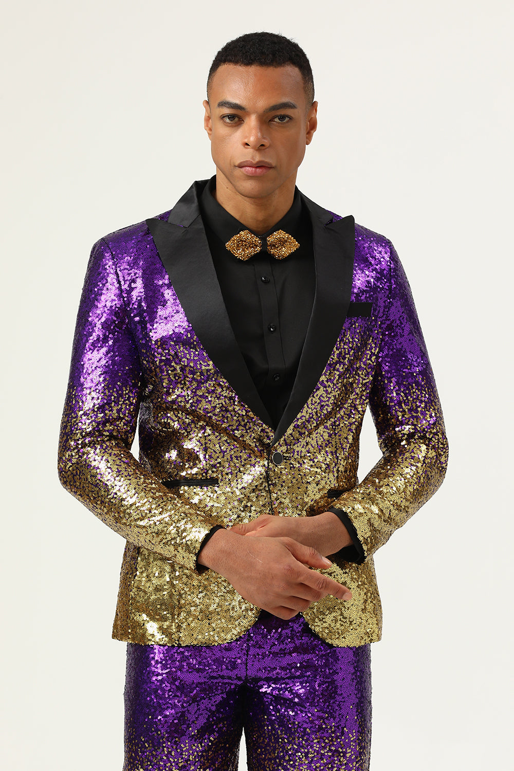 Men's 2 Piece Ombre Sequins Red Slim Fit Notched Lapel Prom Suits