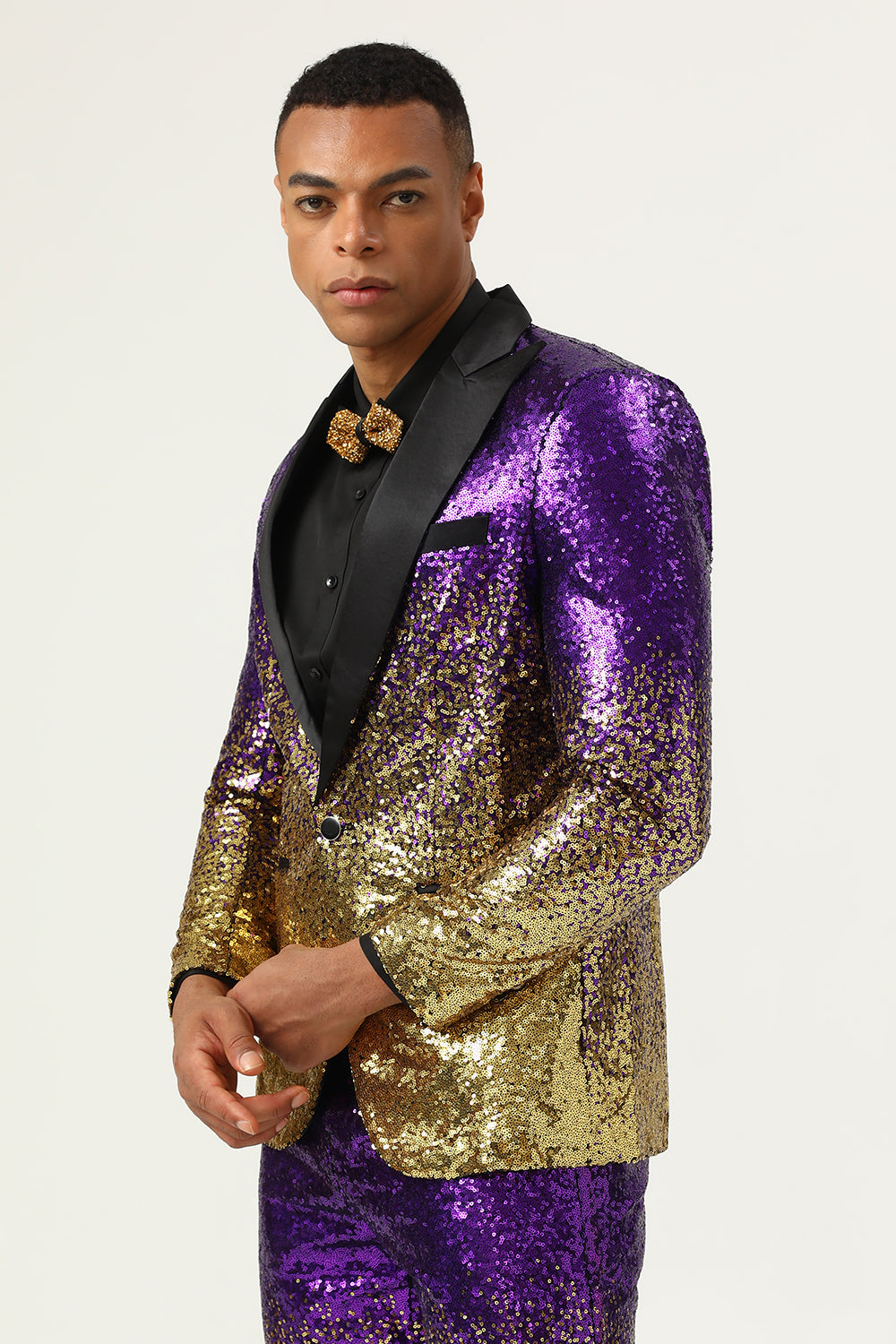 Men's 2 Piece Ombre Sequins Red Slim Fit Notched Lapel Prom Suits
