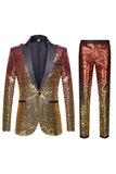 Ombre Sequins Red Men's 2 Piece Slim Fit Notched Lapel Homecoming Suits