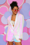 White Sequins One Button Women's Blazer