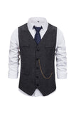 V Neck Single Breasted Men's Grey Casual Vest