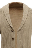 Khaki Shawl Collar Long Sleeves Men's Cardigan Sweater