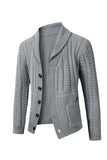 Grey Men's Casual Shawl Lapel Cardigan Button Down Cable Knitted Sweater
