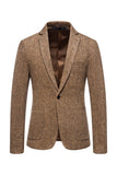 Khaki Tweed One Button Notched Lapel Men's Blazer