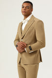 3 Piece Brown Single Breasted Peak Lapel Men's Prom Suits