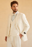White Peak Lapel Single Breasted 3 Piece Men's Wedding Suits