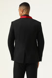 3 Piece Black Red Shawl Lapel Men's Prom Suits