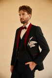 Black Red Shawl Lapel Men's Prom Suits
