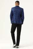 One Button Blue Shawl Lapel Jacquard Men's Prom Blazer