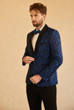 Blue Shawl Lapel Jacquard One Button Men's Prom Blazer