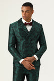 Green Jacquard Double Breasted 2 Piece Men's Suits