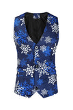 Blue Snowflake Printed 3 Piece Men's Christmas Party Suits