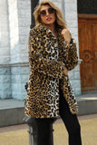 Brown Notched Lapel Leopard Midi Faux Fur Coat