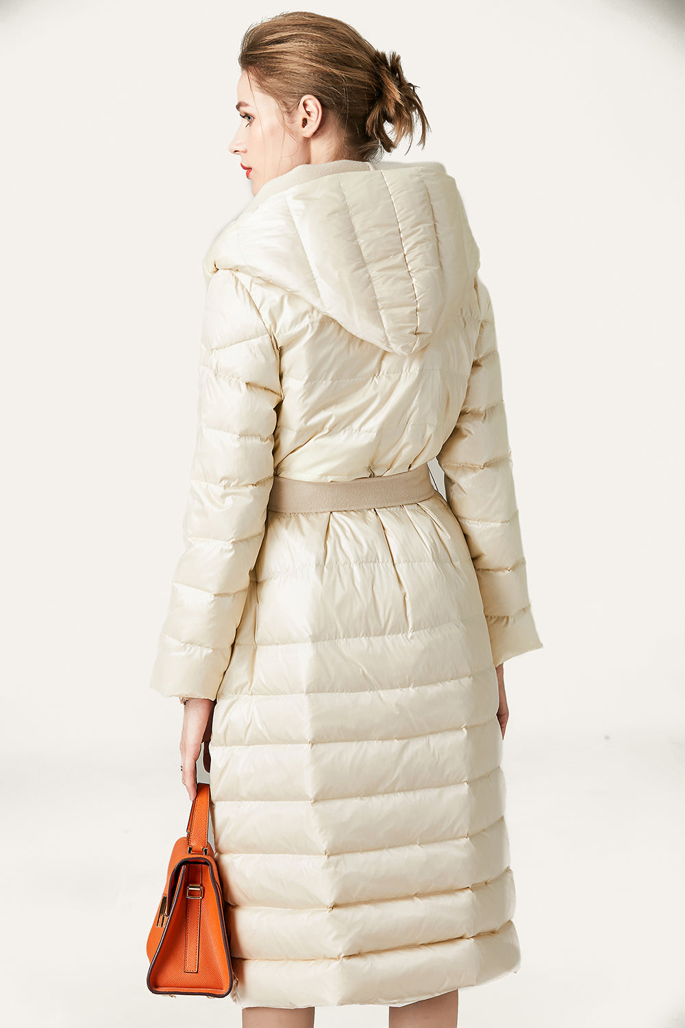 Black Button Quilted Puffer Jacket with Faux Fur Hood