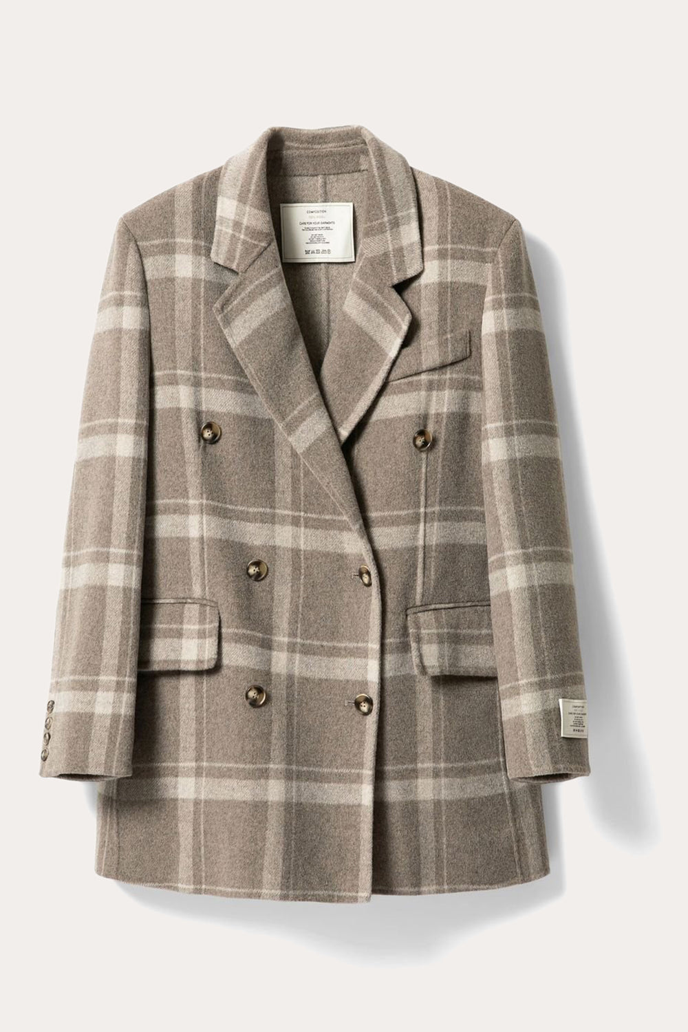Khaki Plaid Notched Lapel Double Breasted Women Wool Coat
