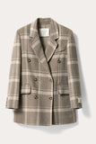 Khaki Plaid Notched Lapel Double Breasted Women Wool Coat