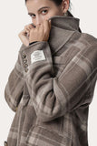 Khaki Plaid Notched Lapel Double Breasted Women Wool Coat