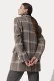 Khaki Plaid Notched Lapel Double Breasted Women Wool Coat