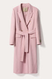 Pink Peak Lapel Double Breasted Long Women Wool Coat