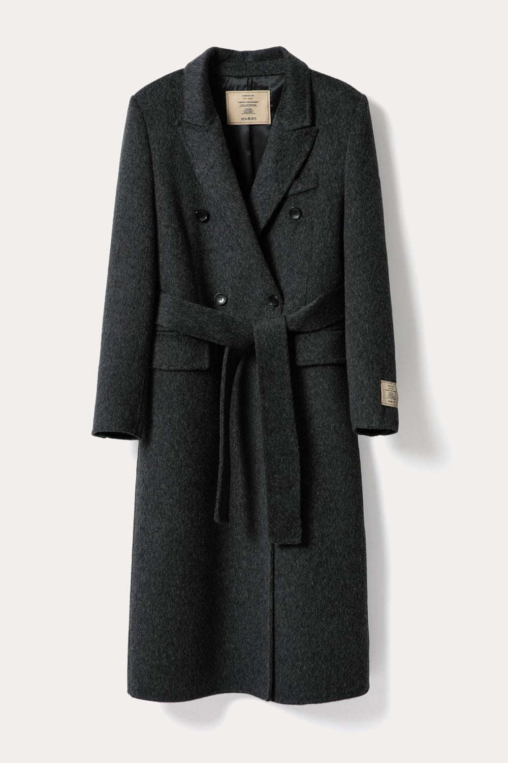 Dark Grey Double Breasted Peak Lapel Long Slim Fit Wool Coat