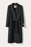 Dark Grey Double Breasted Peak Lapel Long Slim Fit Wool Coat