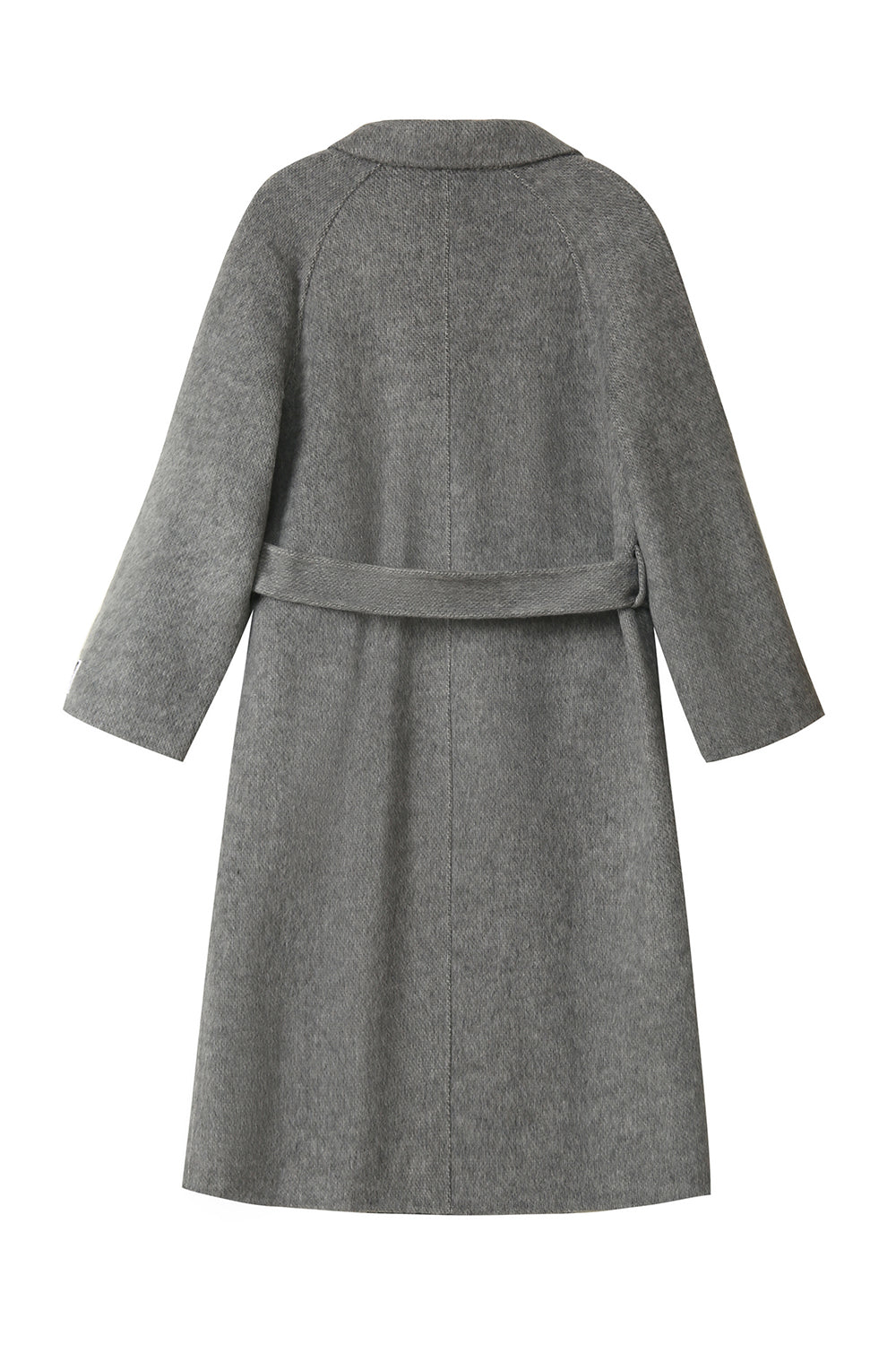 Grey Double Breasted Long Wool Blend Coat with Belt