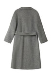Grey Double Breasted Long Wool Blend Coat with Belt