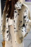 Khaki Print Long Faux Fur Coat