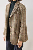 Khaki Plaid Notched Lapel Women Coat