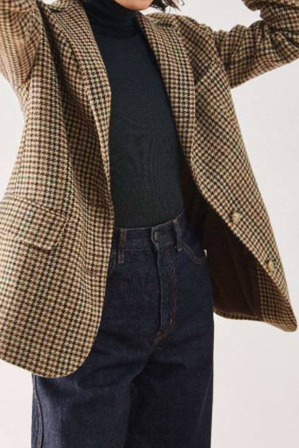 Khaki Plaid Notched Lapel Women Coat