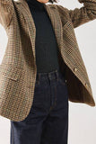 Khaki Plaid Notched Lapel Women Coat