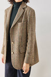Khaki Plaid Notched Lapel Women Coat