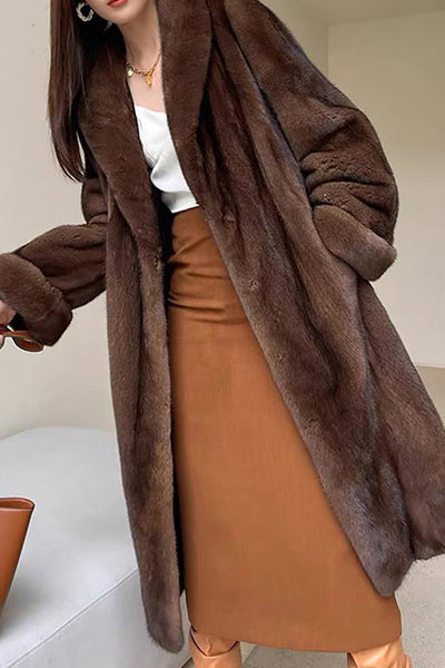 Zapaka Coffee Open Front Faux Fur Long Women Fluffy Coat – ZAPAKA