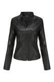 Black Zipper Front Fitted PU Women Jacket