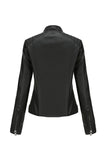 Black Zipper Front Fitted PU Women Jacket