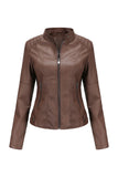 Black Zipper Front Fitted PU Women Jacket