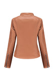 Black Zipper Front Fitted PU Women Jacket