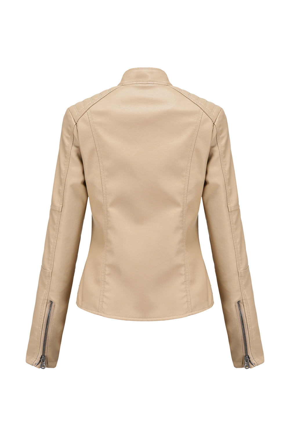 Black Zipper Front Fitted PU Women Jacket