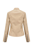 Black Zipper Front Fitted PU Women Jacket