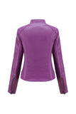 Black Zipper Front Fitted PU Women Jacket