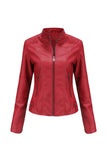 Black Zipper Front Fitted PU Women Jacket