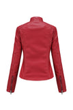 Black Zipper Front Fitted PU Women Jacket