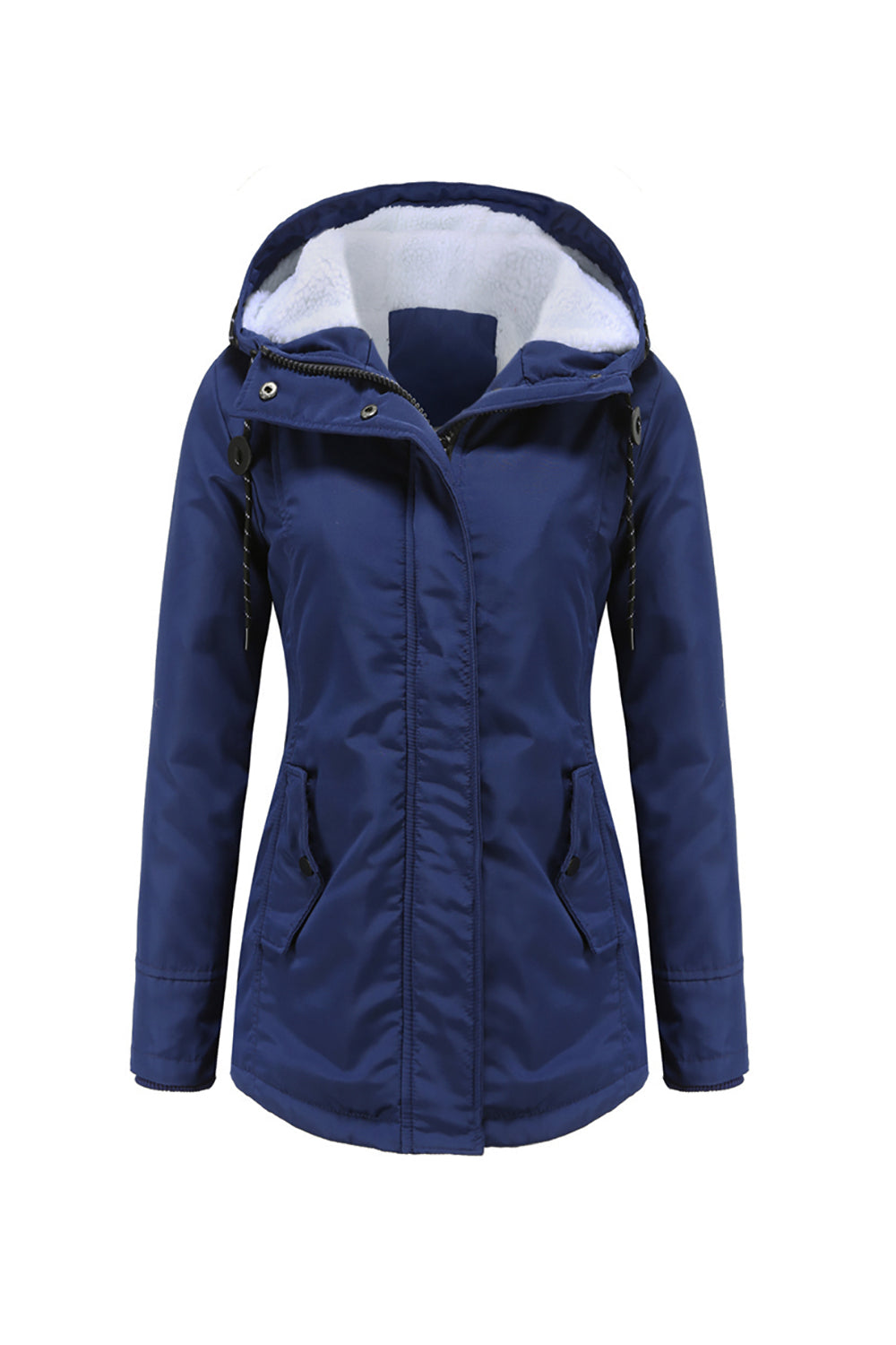 Winter Black Hooded Drawstring ZipperThickened Padded Jacket