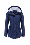Winter Black Hooded Drawstring ZipperThickened Padded Jacket